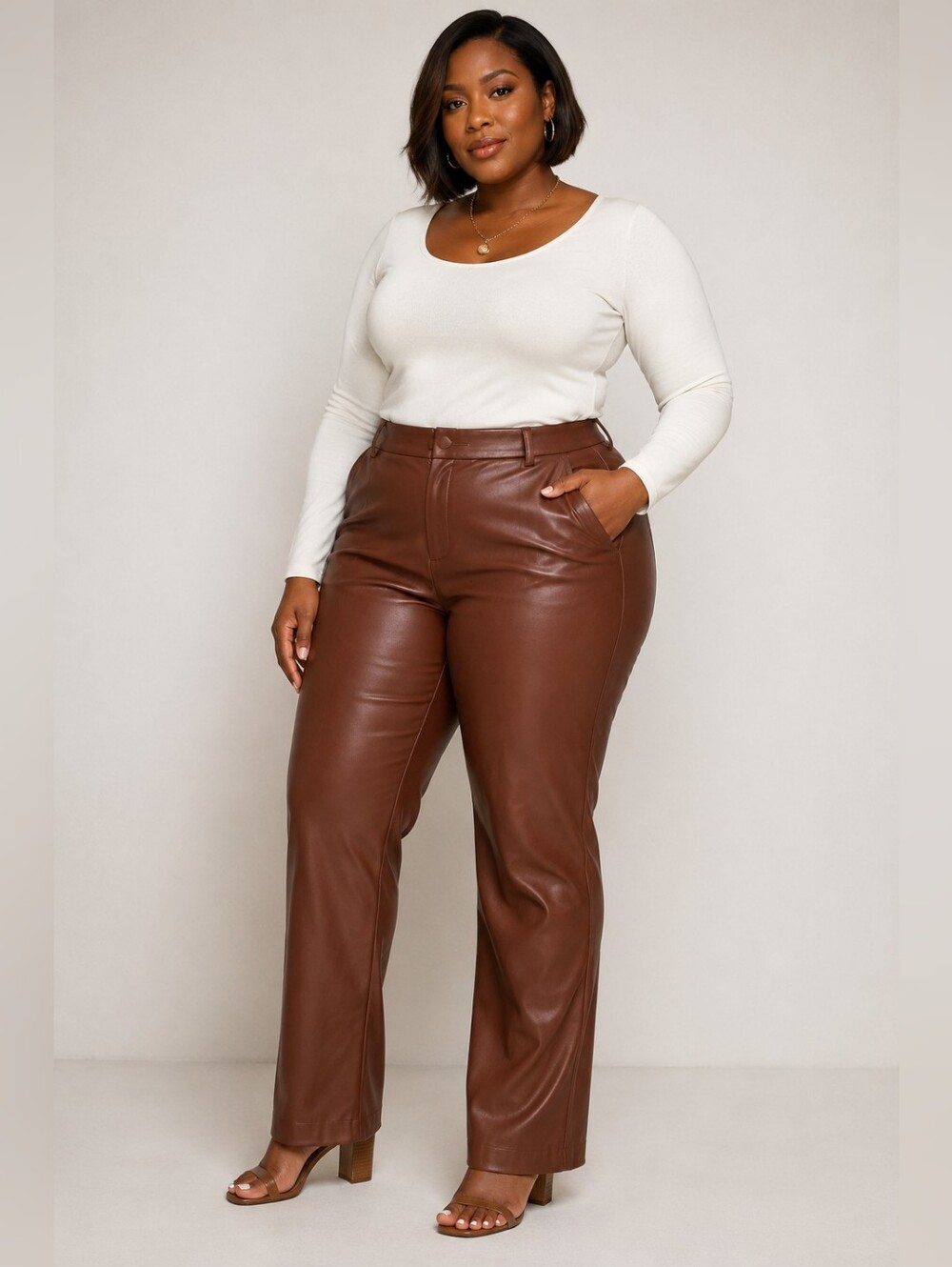 NWT Steve Madden Faux Leather Wide Leg Pants High Rise Brown Size XL
